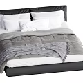 Modern Double Bed With Black Headboard White Pillows And Soft Gray Blanket 3d model