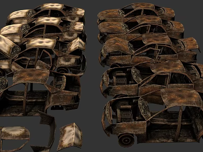 Old Rusted Cars Stacked In Pile At Abandoned Auto Salvage Yard 3d model