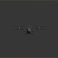 Airplane With Four Blue Propellers Large Fuselage And Red Logo On Tail In Gray Background