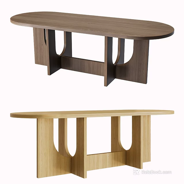 Modern Wooden Dining Table With Unique Leg Structure And Two Tone Design 3d model