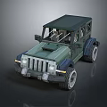 Green and Blue Open Top Off Road Vehicle with Large Tires Front Grille and Headlights