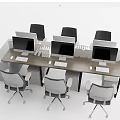 Modern Office Desk Workstation Featuring Multiple Computer Monitors And Ergonomic Office Chairs 3d model