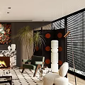 Modern Warm Luxury Living Room With Marble Fireplace And Cozy Stylish Upscale Interior Furnishings
