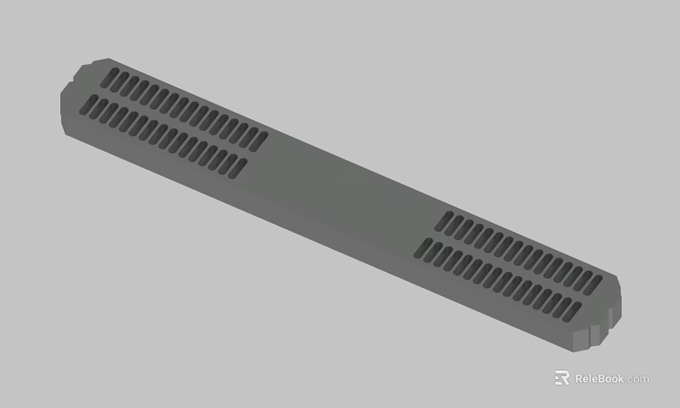 Durable Gray Long Slotted Grille Panel With Multiple Ventilation Holes Design 3d model 