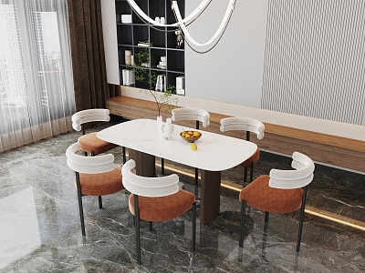 Dining Room Dining Table Chair Combination Dining Table Dining Chair Chandelier Marble Dining Table 3d model