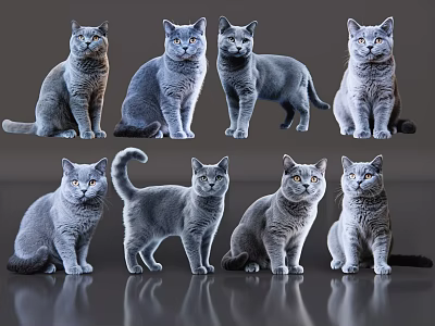 2D pet cat pet blue cat kitten home pet 3d model