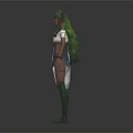 Elf Fantasy Character With Green Skin Pointed Ears Green Hair White Top Blue Skirt