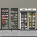 Commercial Beverage Refrigerators Filled With Various Drinks And Coffee For Retail