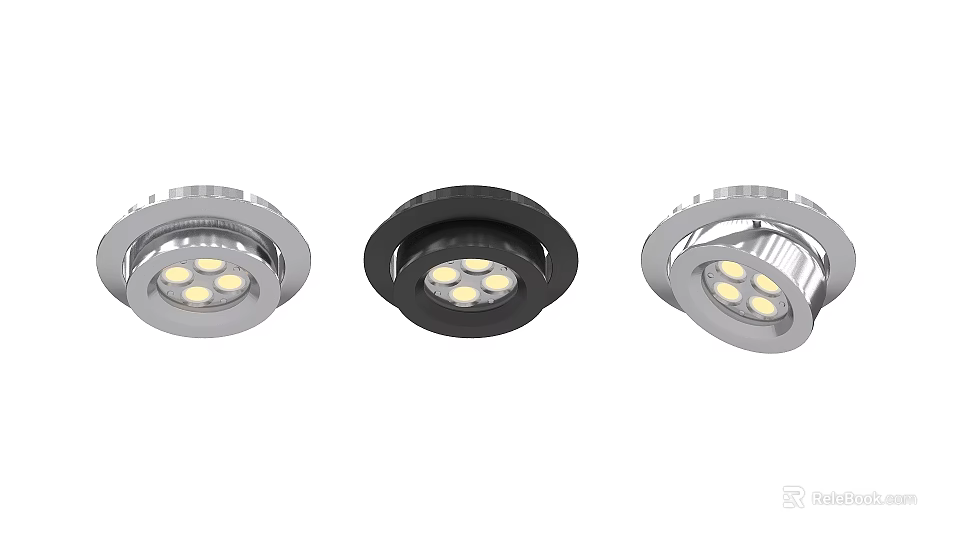 Modern LED Downlights and Spotlights with Black Silver Finish Round Design Multiple LED Bulbs 3d model 