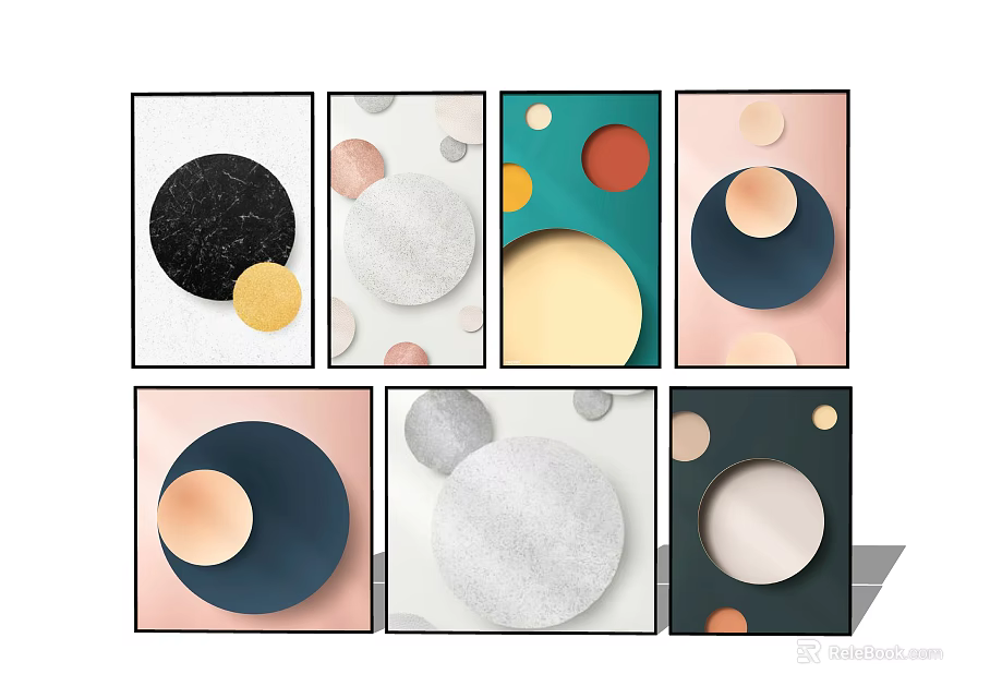 Modern Abstract Decorative Wall Artworks With Colorful Circular Shapes And Various Backgrounds 3d model 