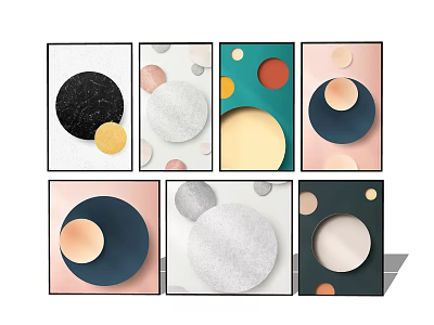 Modern Abstract Decorative Wall Artworks With Colorful Circular Shapes And Various Backgrounds 3d model
