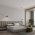 Modern Bedroom Interior With King Bed Floor Lamp Accent Chair And Window View