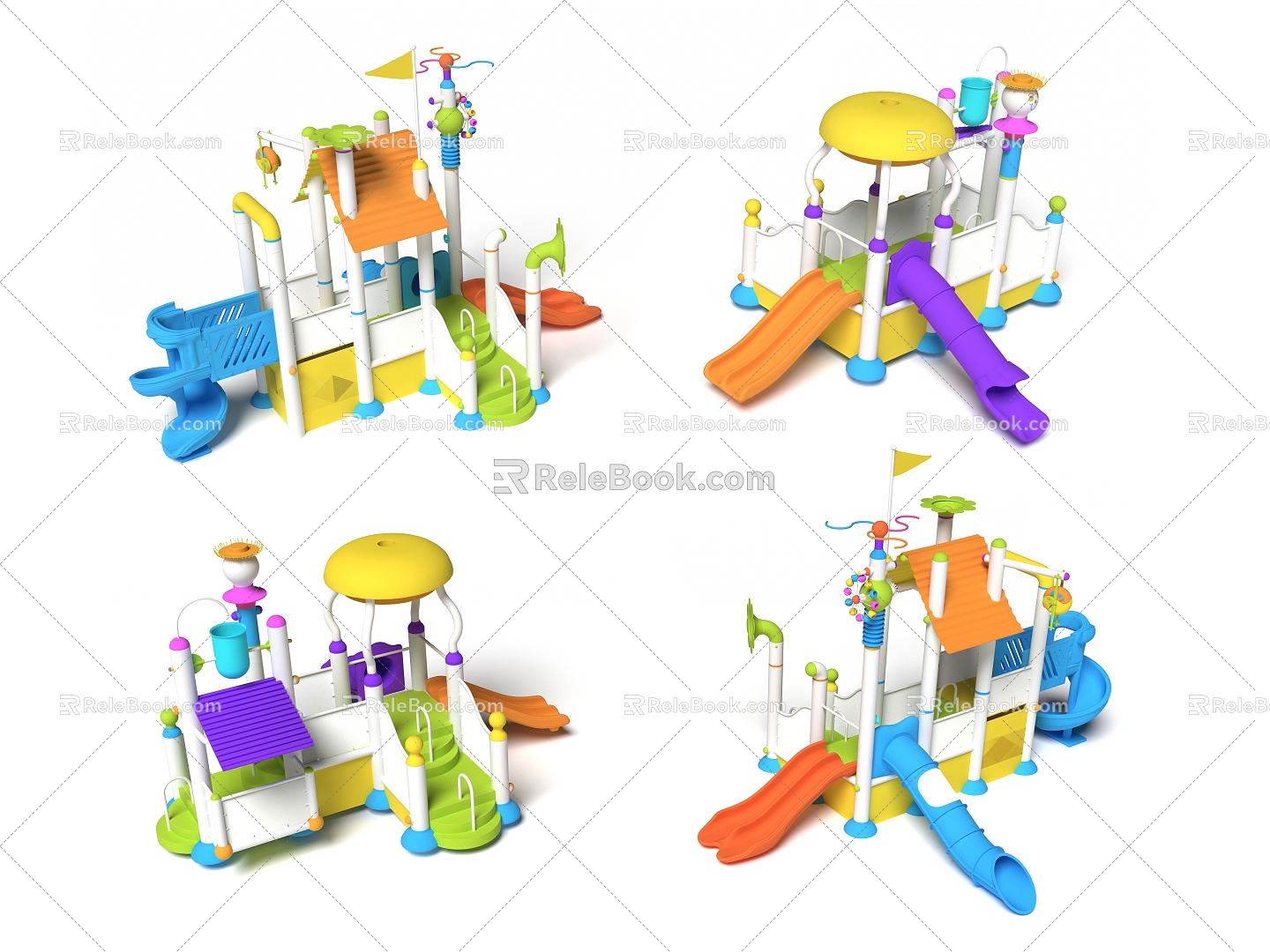 Colorful park children's slide water slide water music equipment water play sketch water park 3d model