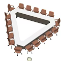Triangular Conference Table Surrounded by Brown Office Chairs in Meeting Space 3d model