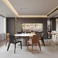 Modern Restaurant Interior With Open Design Dining Table And Pendant Lights 3d model