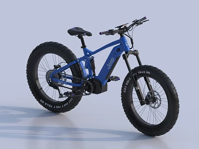 Blue Electric Fat Tire Bike With Large Wheels And Black Seat 3d model