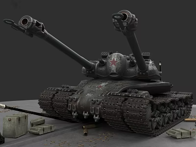 Detailed Military Tank Weapon With Dual Cannons Tracks And Ammunition Boxes 3d model