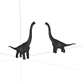 Two Gray Dinosaur Models With Long Necks Standing On White Background