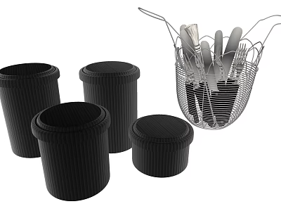 Essential Kitchenware Black Storage Canisters With Lids And Metal Utensil Basket 3d model