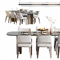 Modern Dining Table Set With Light Grey Chairs Marble Tabletop And Tableware 3d model