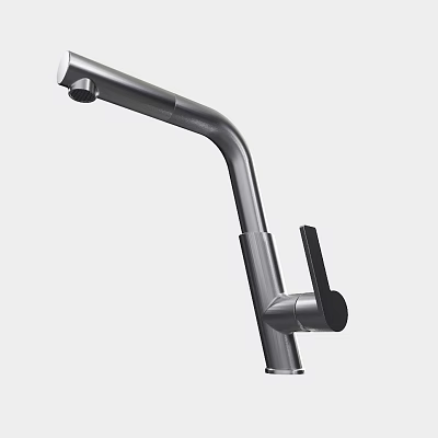 Modern Design Kitchen Faucet With Curved Long Spout And Black Control Handle Metal Finish 3d model