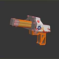 Futuristic Gun with White Orange Blue Red Accents Modern 3D Rendered Design And Transparent Barrel