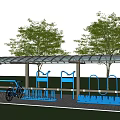 Bike Shelter Covered Bicycle Parking Area With Racks Trees And Grass