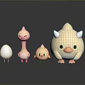 Children Playing With Cute Chick Toys Of Different Sizes Including Egg And Horned Figure