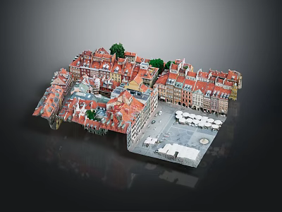 Modern Urban Architecture Model Featuring Red Roof Buildings Square And Green Trees 3d model
