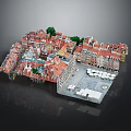 Modern Urban Architecture Model Featuring Red Roof Buildings Square And Green Trees