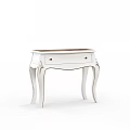 Elegant White Dressing Table With Carved Details Curved Legs And Wooden Top