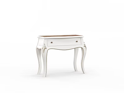 Elegant White Dressing Table With Carved Details Curved Legs And Wooden Top 3d model