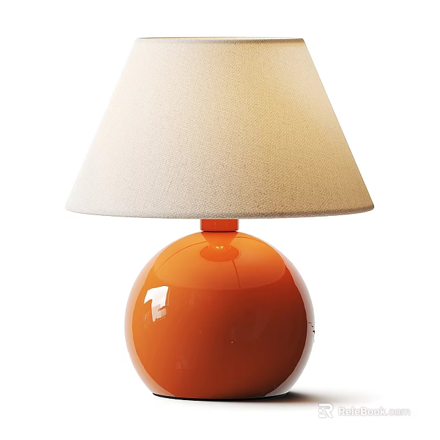 Modern Table Lamp With Orange Spherical Base And Beige Lampshade 3d model 