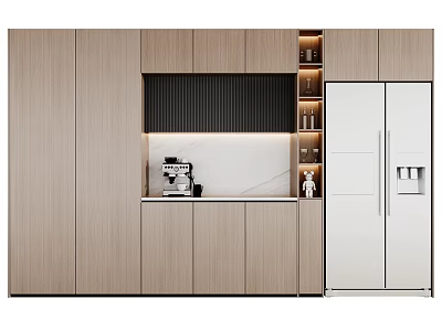 Modern Wooden Wine Cabinet Design With Glass Shelves And LED Lighting 3d model