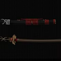 Traditional Sword With Black Scabbard Red White Cord Wrap Gold Handle And Silver Blade