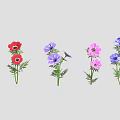 Vibrant Colorful Flowers with Green Stems Arranged in a Row