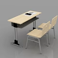 Light Wood Desk With Two Chairs Tablet And Papers On Surface 3d model