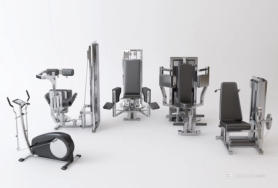 Complete Fitness Equipment Set For Gym With Strength Training And Cardio Machines 3d model 