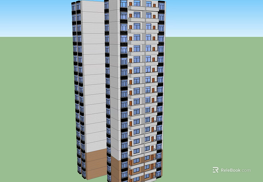 Modern High Rise Residential Building With White And Brown Facade And Multiple Windows 3d model 