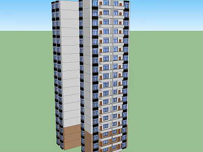 Modern High Rise Residential Building With White And Brown Facade And Multiple Windows 3d model
