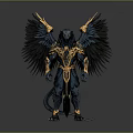 Blue And Gold Winged Mythical Creature With Ornate Armor And Detailed Design