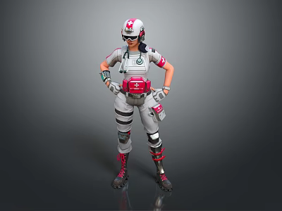 Futuristic Game Movie Character Wearing Gray Pink Outfit Helmet Goggles Red Waist And Leg Gear 3d model