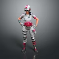 Futuristic Game Movie Character Wearing Gray Pink Outfit Helmet Goggles Red Waist And Leg Gear