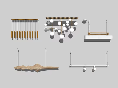 Modern Chandelier Collection With Various Pendant Styles Spherical Bulbs And Linear Designs 3d model