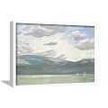 Scenic Landscape Paintings With Cloudy Sky Green Mountains And Sailboats On Water