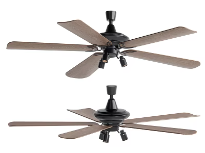 Modern Ceiling Fan With Black Base And Wooden Blades For Home Decoration 3d model