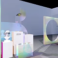 Alice + Olivia Exhibition Space With Transparent Structures And Colorful Light Effects