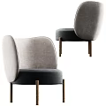 Modern Leisure Chair With Gray Upholstery Curved Backrest And Brass Metal Legs