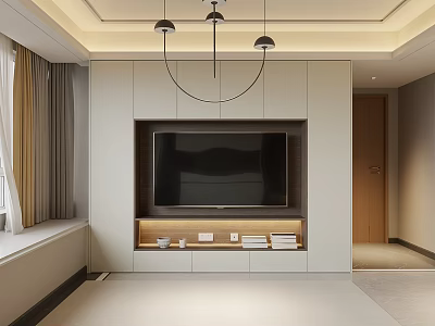 Modern Living Room TV Stand With Built in Television And Storage Shelves 3d model