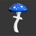 Vibrant Blue Mushroom with White Spots and White Stem Decorative Plant